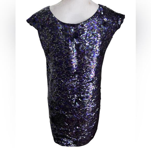 French Connection Sequin Shift Mini Dress Size 8 Sparkly Glam - Picture 3 of 6